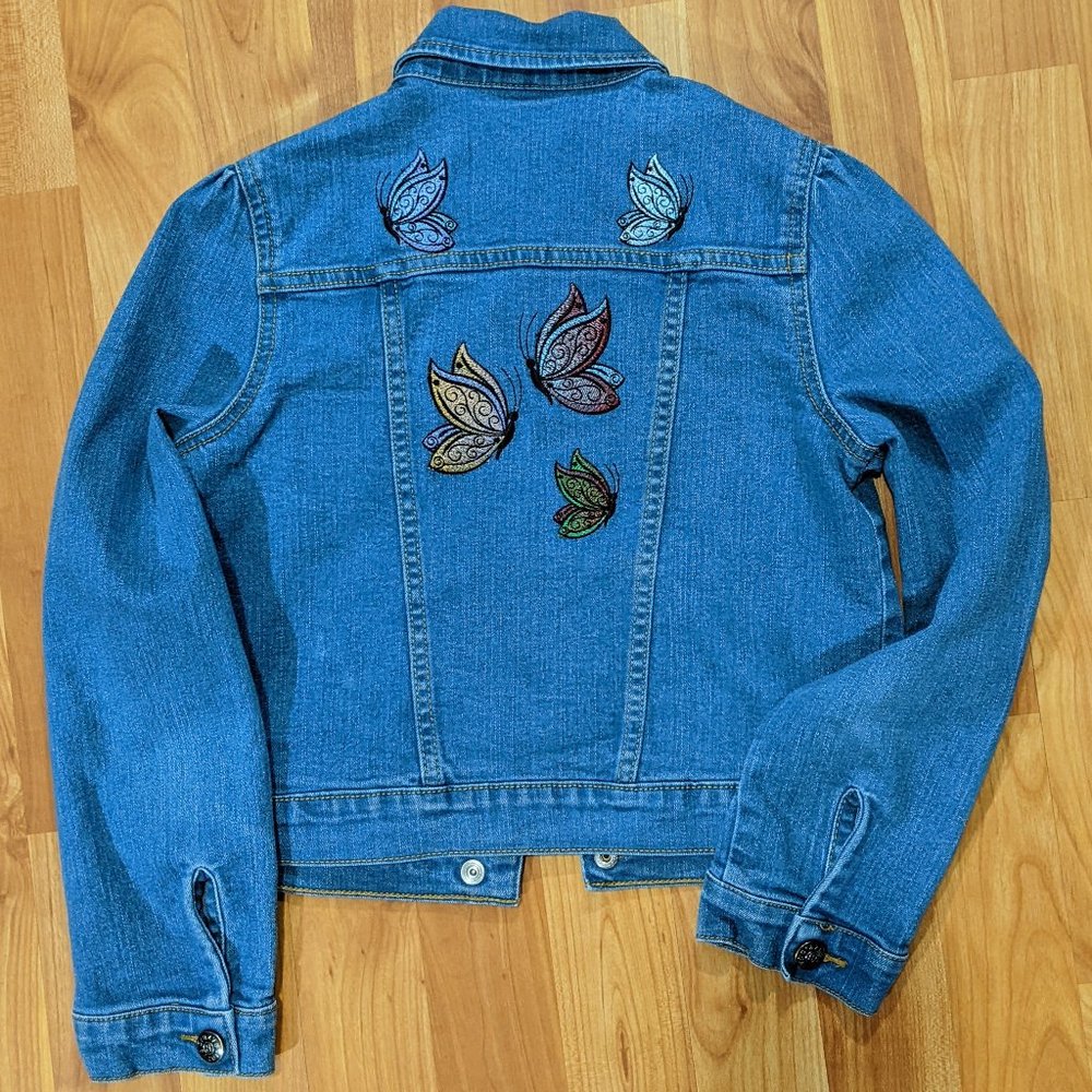Denim Jacket with Butterfly Embroidery
